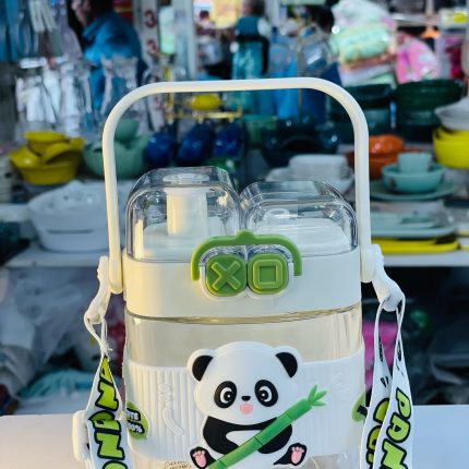 Cute Panda Kids Water Bottle with Straw & Shoulder Strap – 580ml