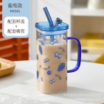400ml Glass Juice Mug with Lid & Straw - Image 3