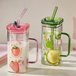 380ml Glass Juice Mug with Lid & Straw