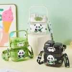 Cute Panda Kids Water Bottle with Straw & Shoulder Strap – 580ml