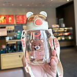Biscuit Bear Kids Water Bottle 520ml | Cute Bear Straw Bottle with Shoulder Strap - Image 3