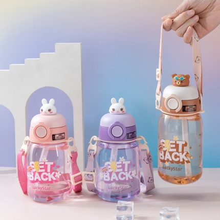 Kids BPA-Free Straw Water Bottle with Carry Strap – 620ml